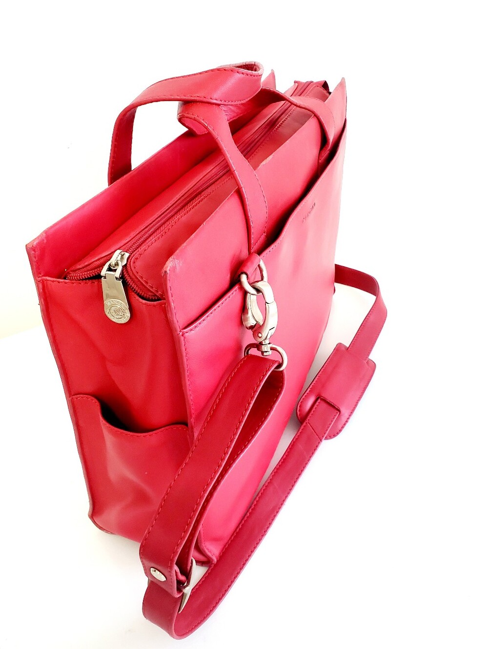 Mancini Red Leather Laptop Brifcase Women's Bag